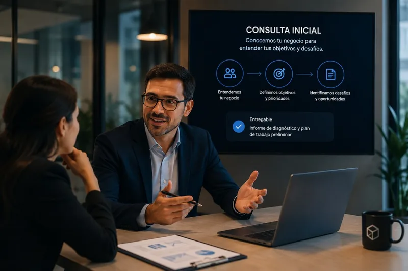 Consulta inicial: reunión para entender el negocio, objetivos y desafíos