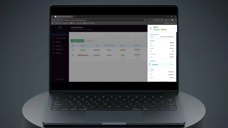 Millennium Access Control: registro de acceso vehicular con datos de la unidad y conductor