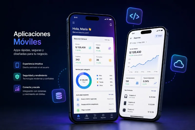 Aplicaciones móviles — apps Android e iOS con dashboards y reportes